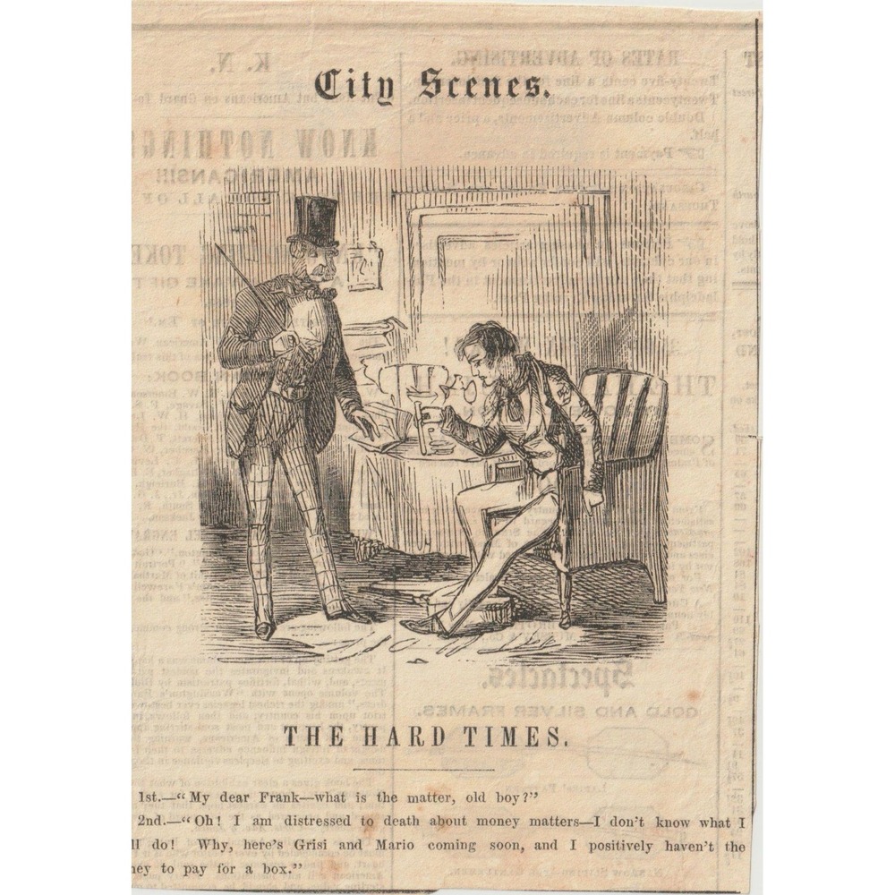 Antique 1850s Saturday Evening Post Clipping City Scenes The Hard Times Woodcut